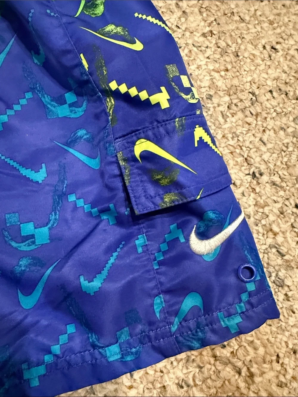 Nike Blue Boys' Patterned Athletic Shorts with Neon Accents
